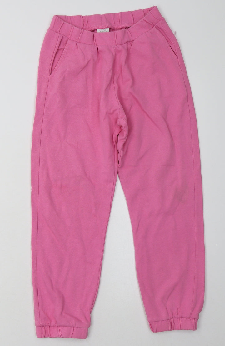 Zara Girls Pink Cotton Jogger Trousers Size 9 Months Regular Tie