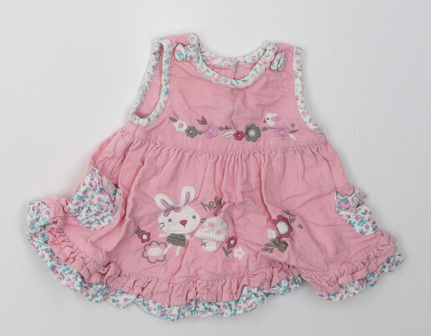 George Girls Pink Geometric Cotton A-Line  Size 0-3 Months  Crew Neck Button
