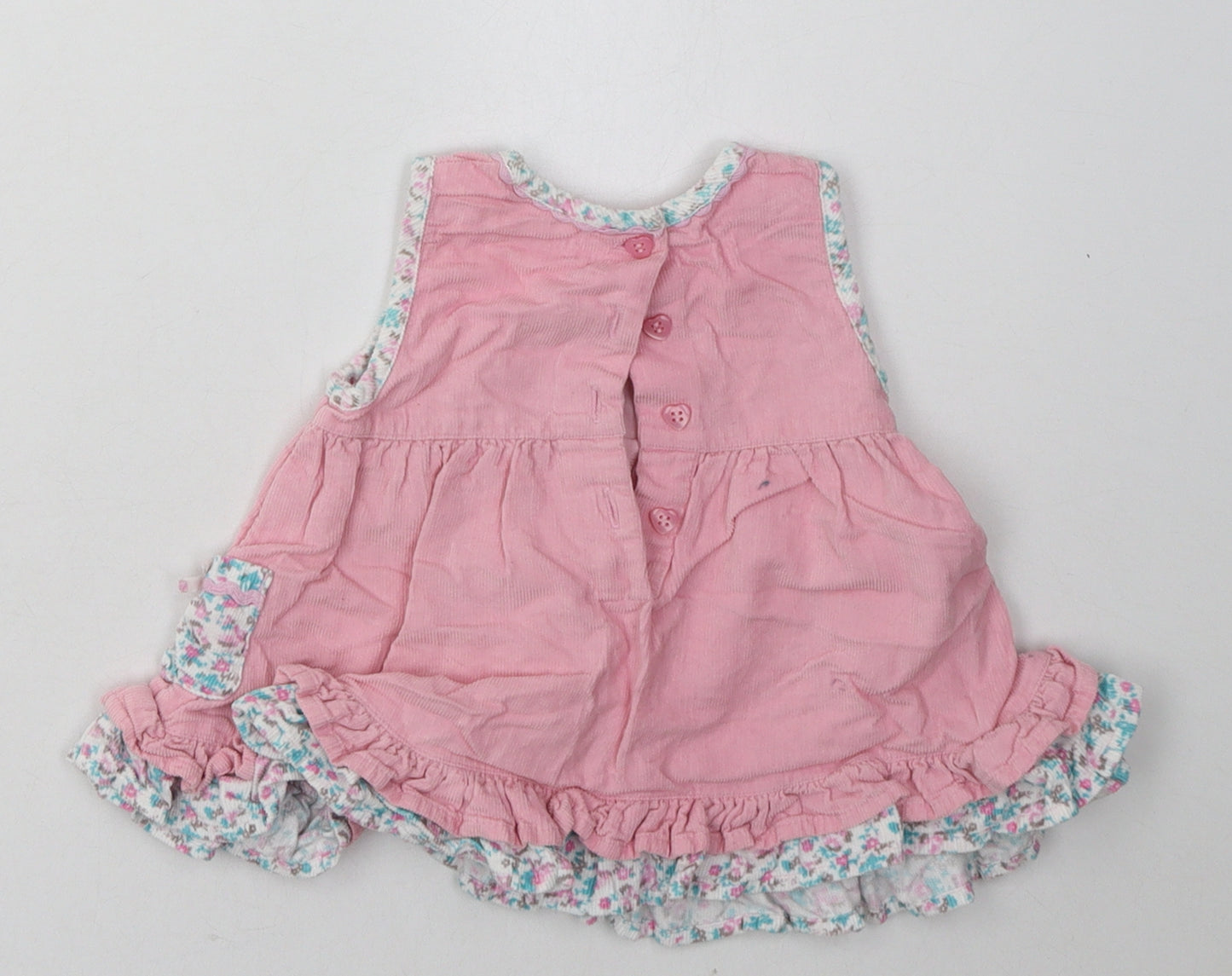 George Girls Pink Geometric Cotton A-Line  Size 0-3 Months  Crew Neck Button