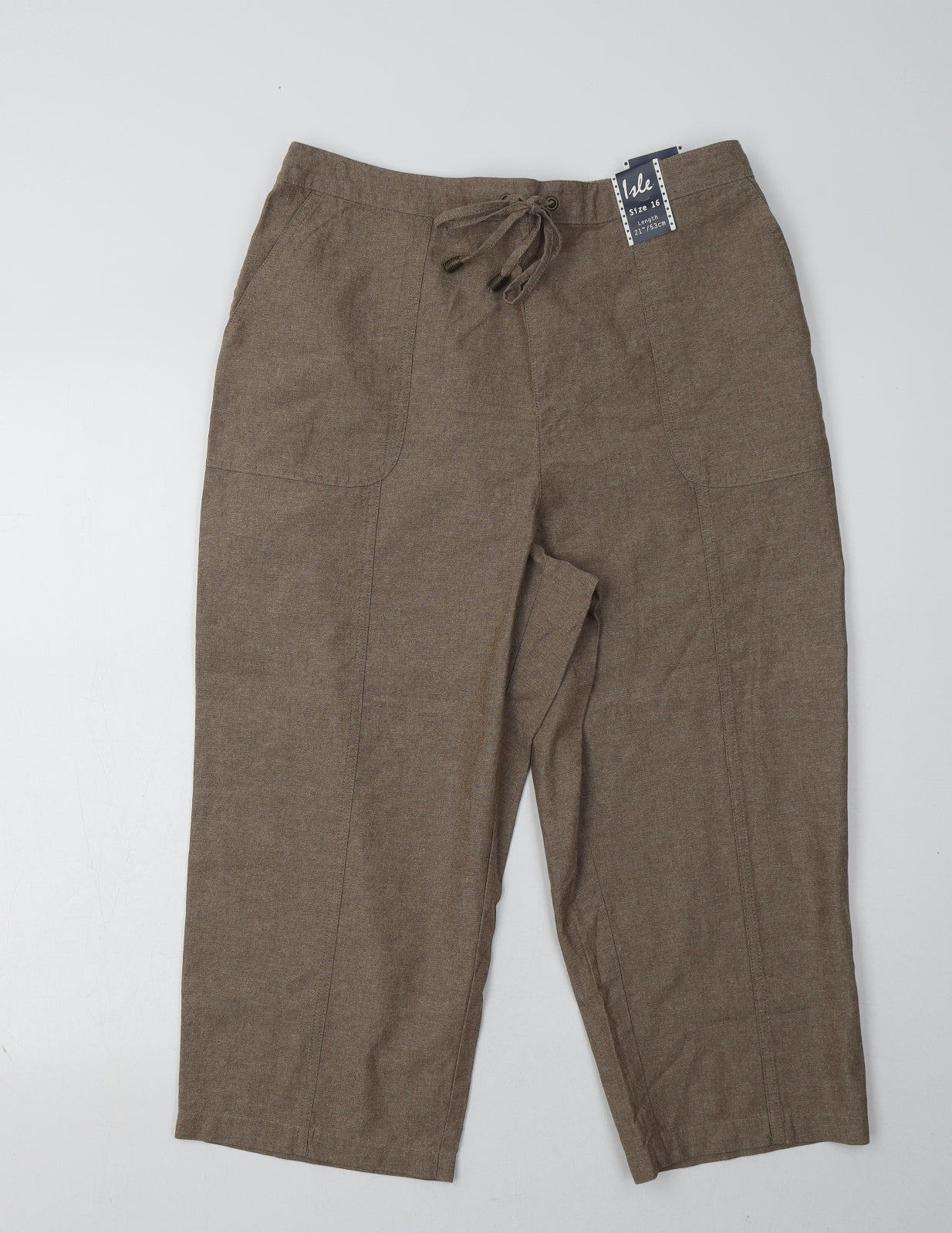 EWM Womens Brown  Cotton Cropped Trousers Size 16 L21 in Regular Tie