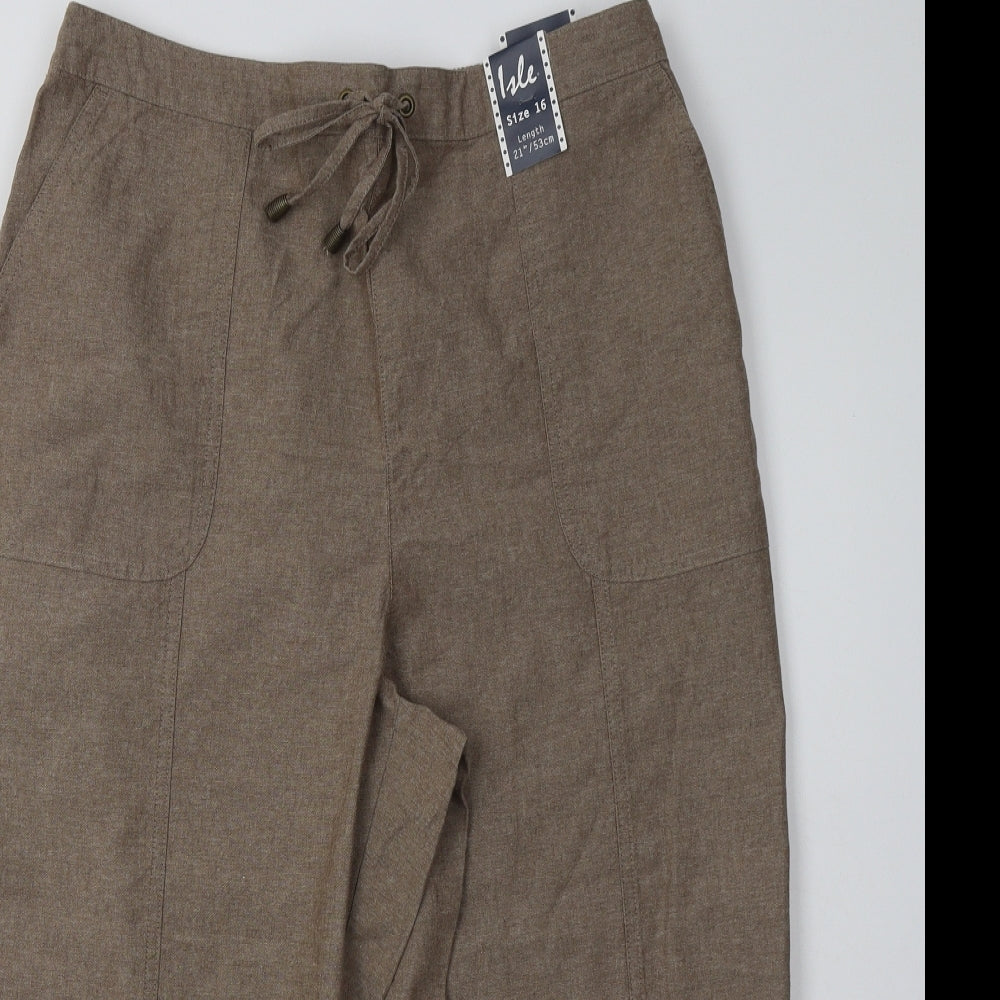 EWM Womens Brown  Cotton Cropped Trousers Size 16 L21 in Regular Tie