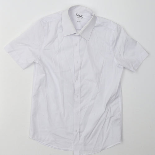 Marks and Spencer Boys White  Polyester Basic Button-Up Size 10-11 Years Collared Button - School Wear