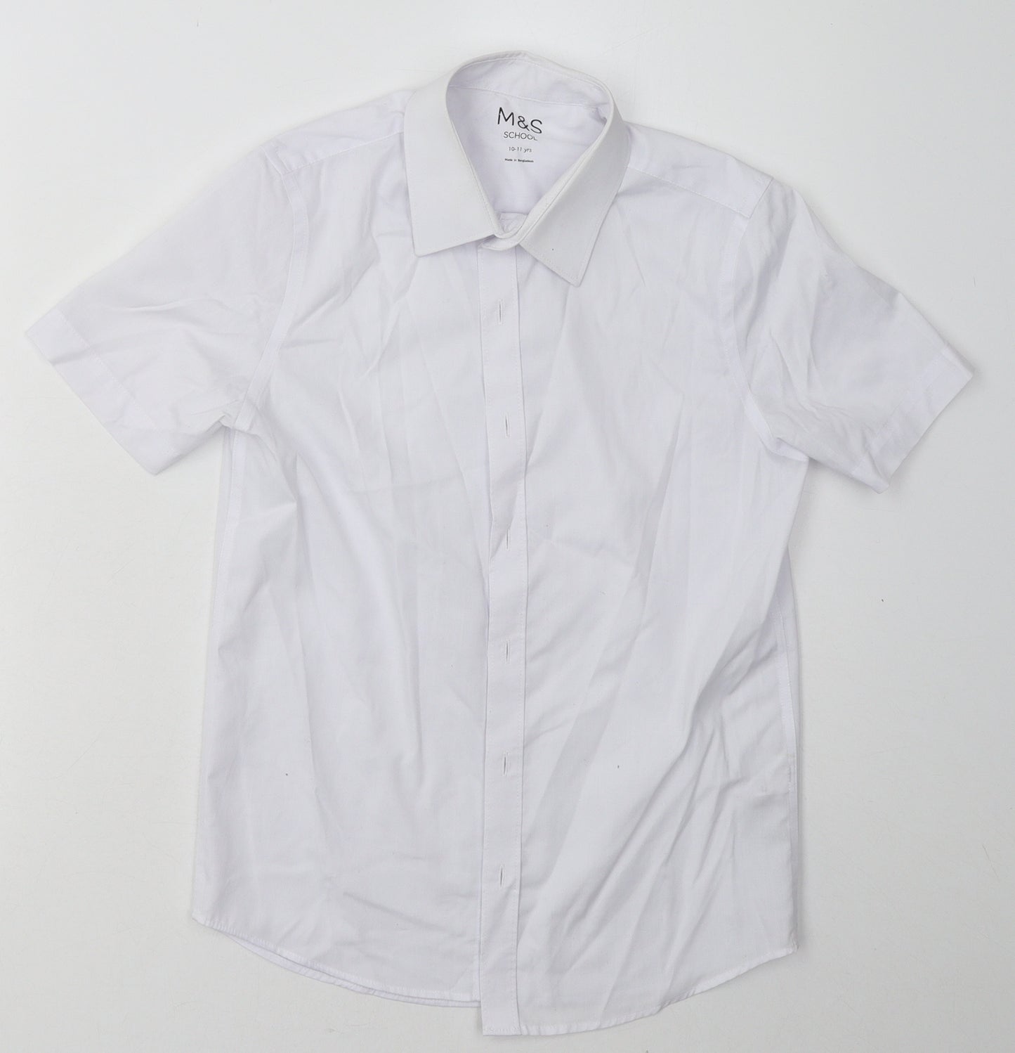 Marks and Spencer Boys White  Polyester Basic Button-Up Size 10-11 Years Collared Button - School Wear