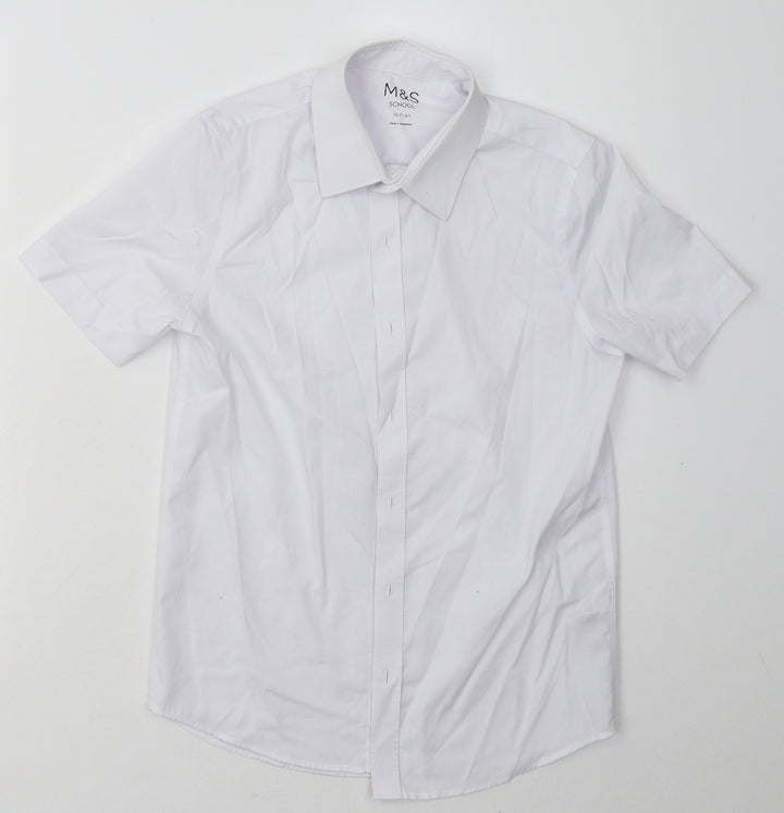 Marks and Spencer Boys White  Polyester Basic Button-Up Size 10-11 Years Collared Button - School Wear