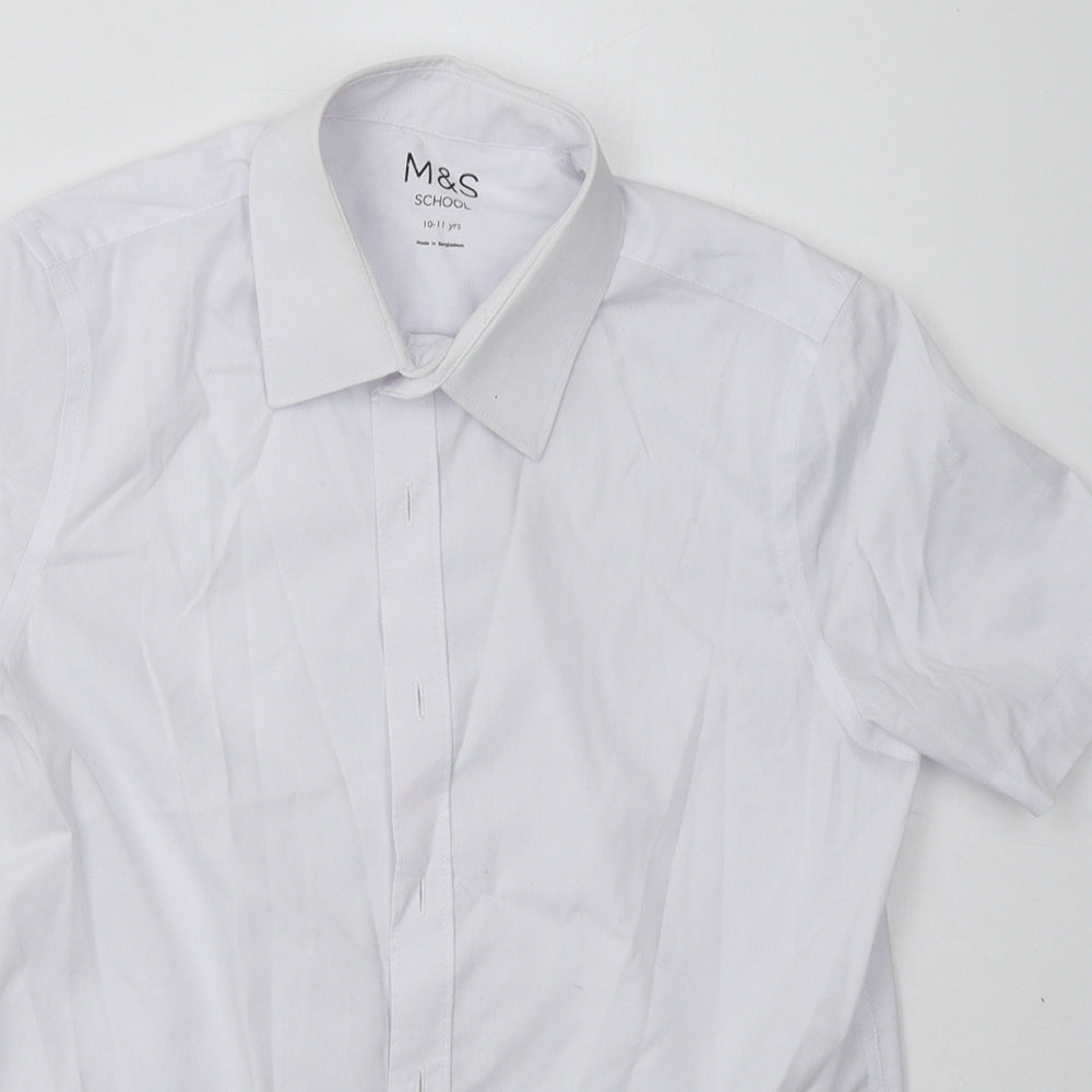 Marks and Spencer Boys White  Polyester Basic Button-Up Size 10-11 Years Collared Button - School Wear