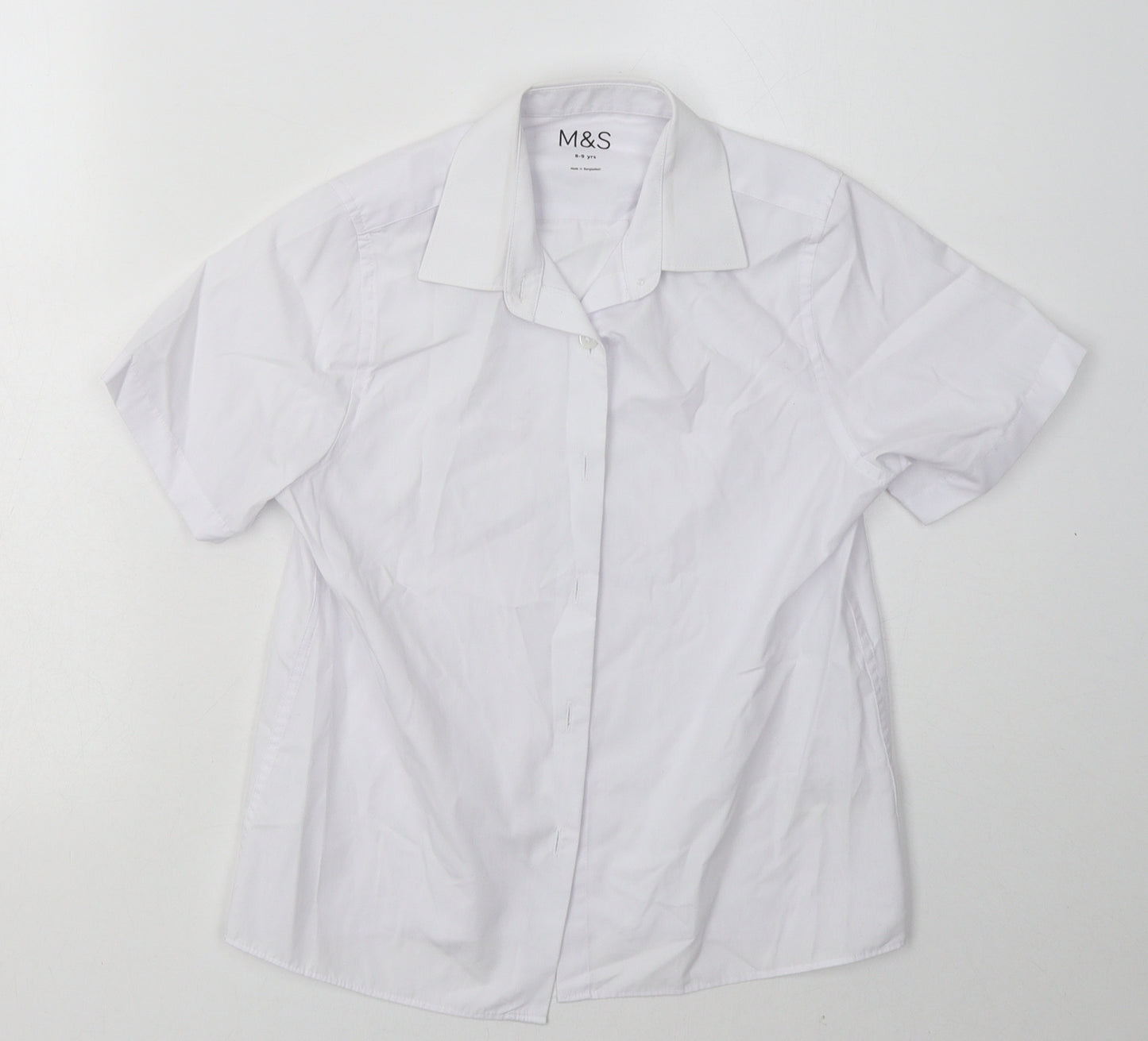 Marks and Spencer Boys White  Polyester Basic Button-Up Size 8-9 Years Collared Button - School Wear