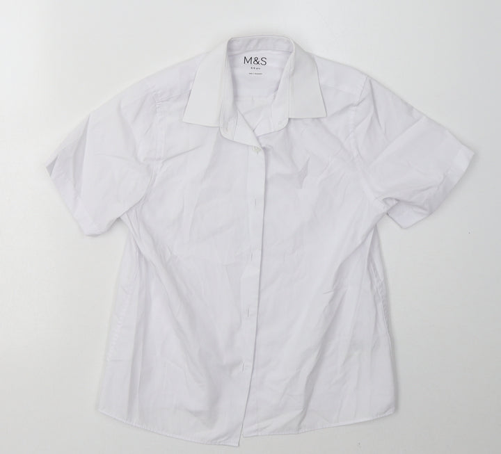 Marks and Spencer Boys White  Polyester Basic Button-Up Size 8-9 Years Collared Button - School Wear