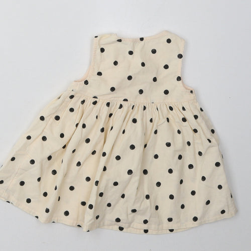 sainsburys Girls Beige Polka Dot Cotton A-Line  Size 3-6 Months  Crew Neck Button