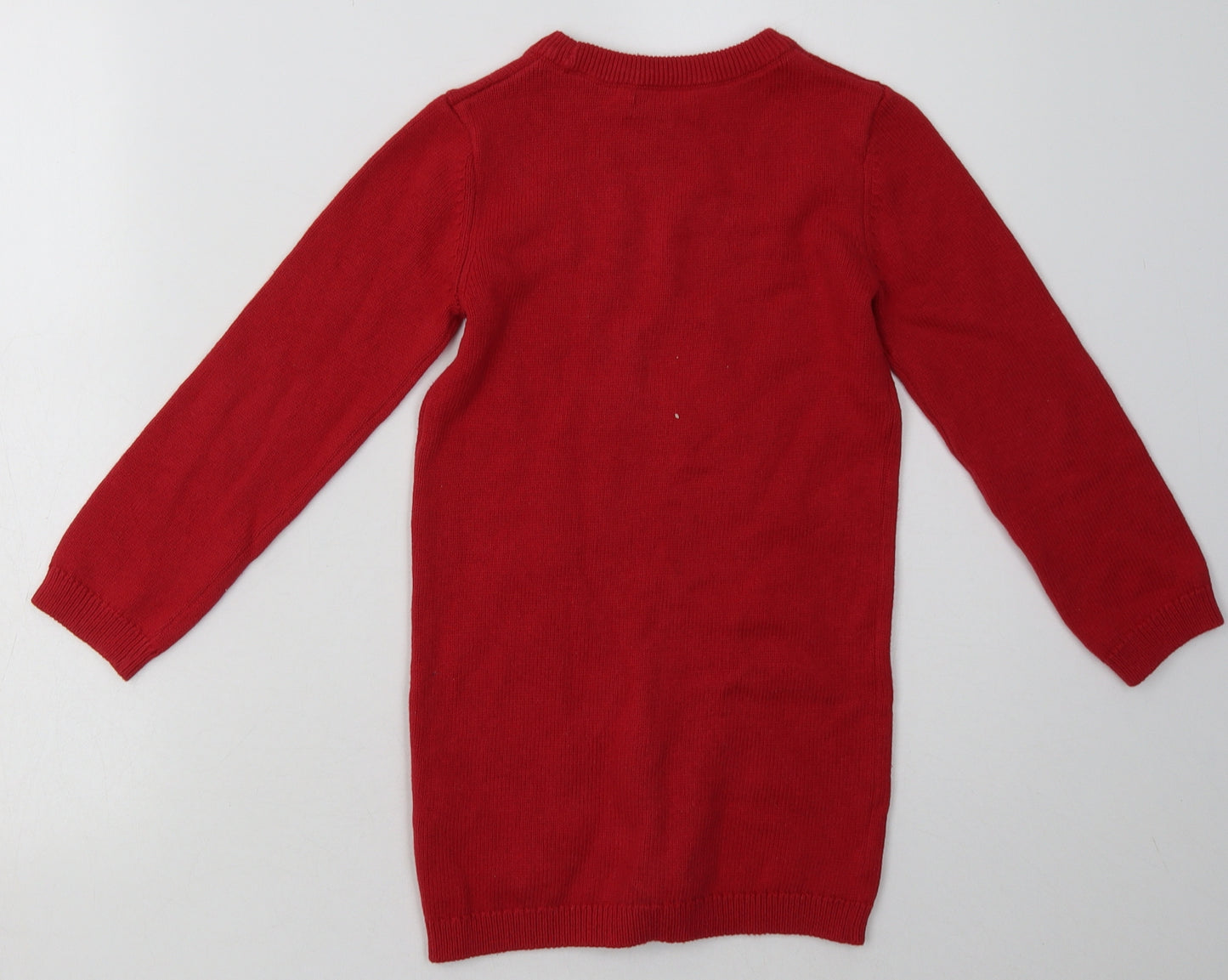 Debenhams Girls Red  Cotton Jumper Dress  Size 5-6 Years  Crew Neck Pullover - Christmas