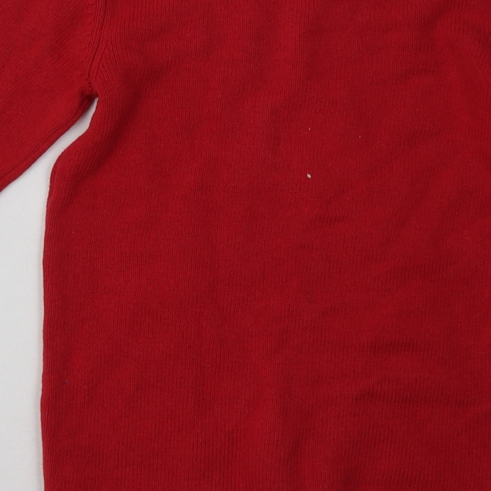 Debenhams Girls Red  Cotton Jumper Dress  Size 5-6 Years  Crew Neck Pullover - Christmas