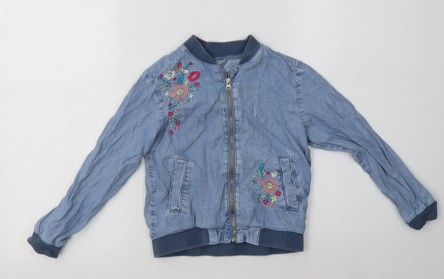 George Girls Blue Floral  Basic Jacket Jacket Size 5-6 Years  Zip