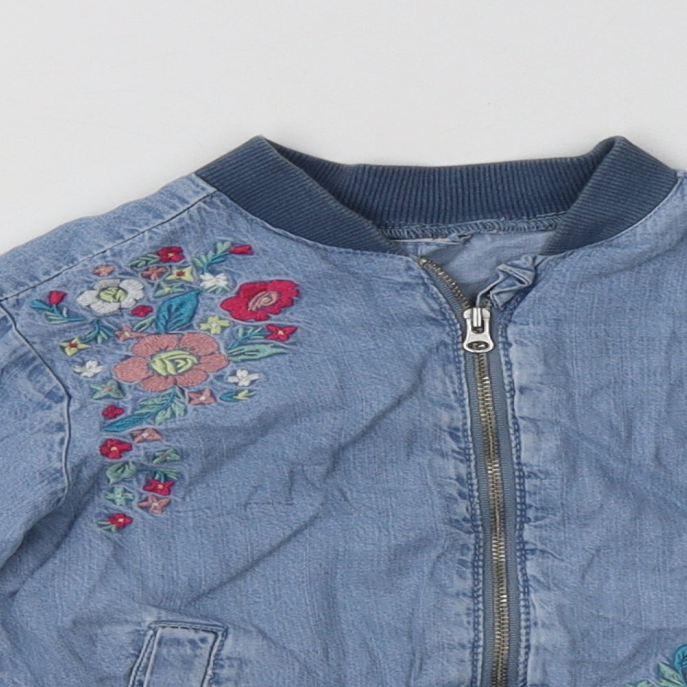 George Girls Blue Floral  Basic Jacket Jacket Size 5-6 Years  Zip