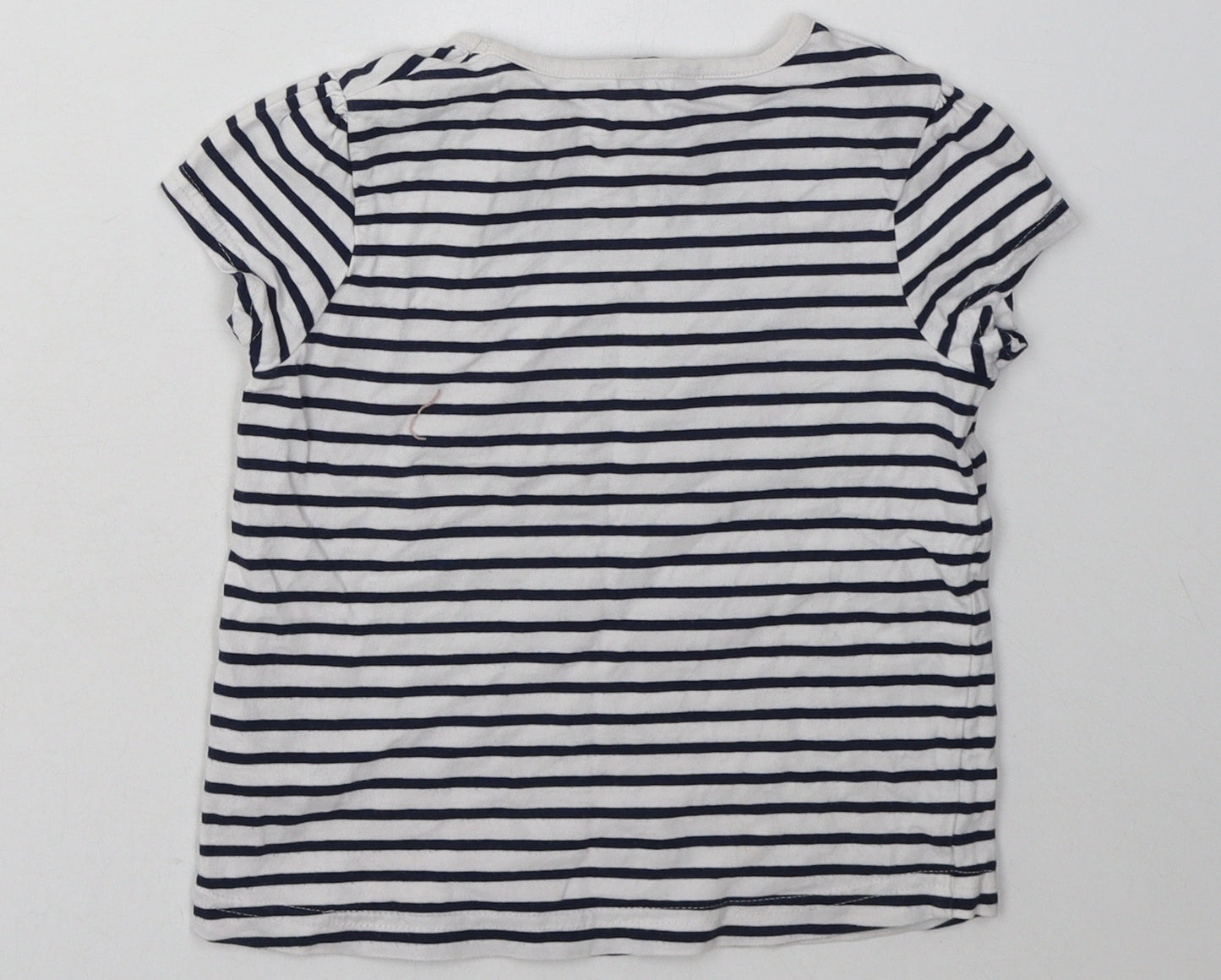 George Girls Blue Striped Cotton Basic T-Shirt Size 5-6 Years Crew Neck Pullover - hello