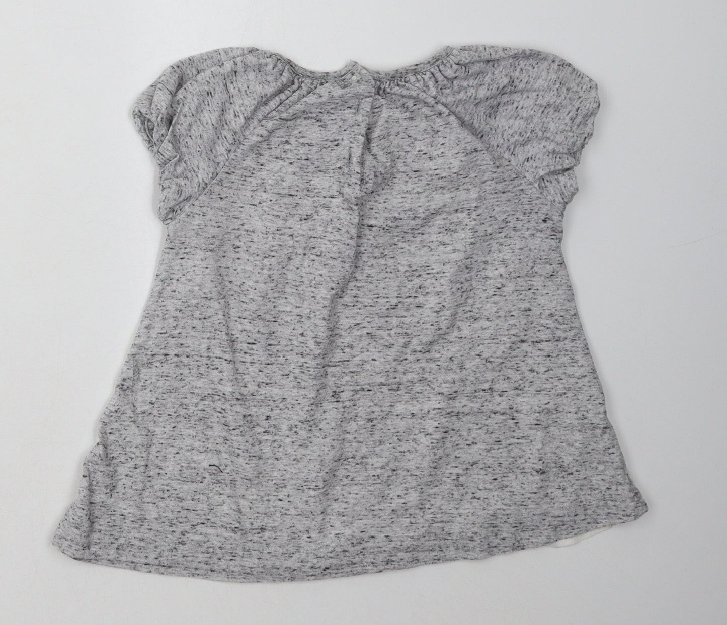 NEXT Girls White Floral Polyester Basic T-Shirt Size 7 Years Crew Neck Button