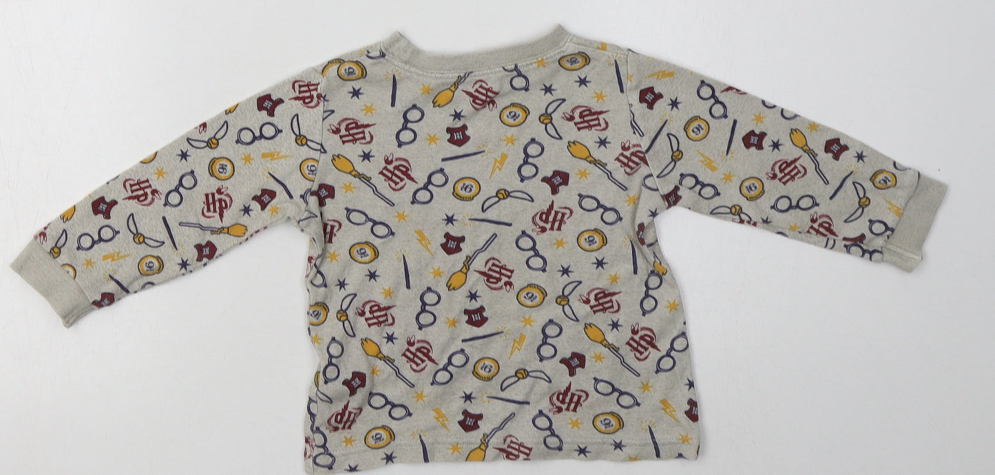 George Boys Grey Geometric Cotton Basic Casual Size 12-18 Months Crew Neck Pullover - Harry Potter