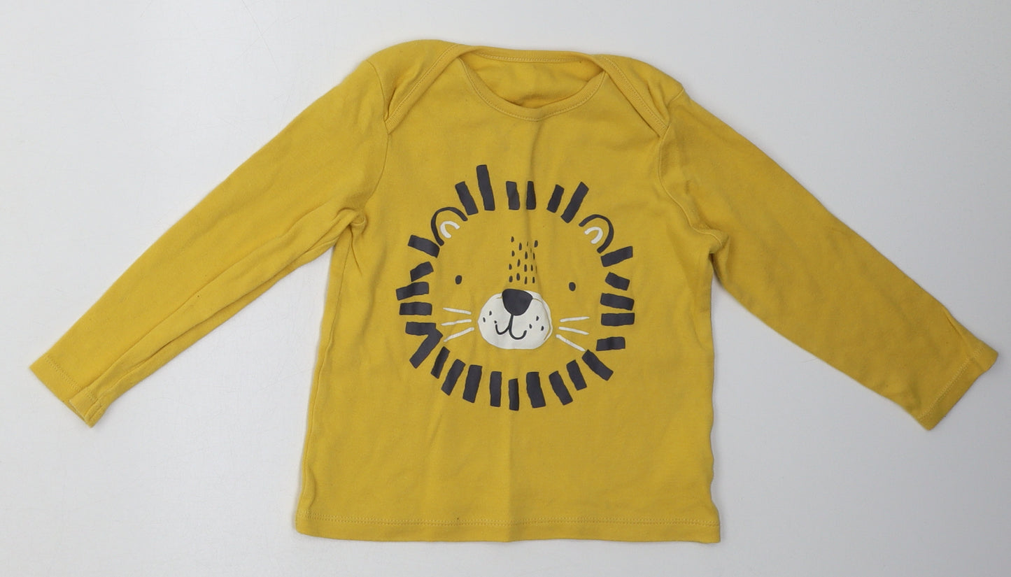 F&F Baby Yellow  Cotton Basic Casual Size 24 Months Crew Neck  - Tiger
