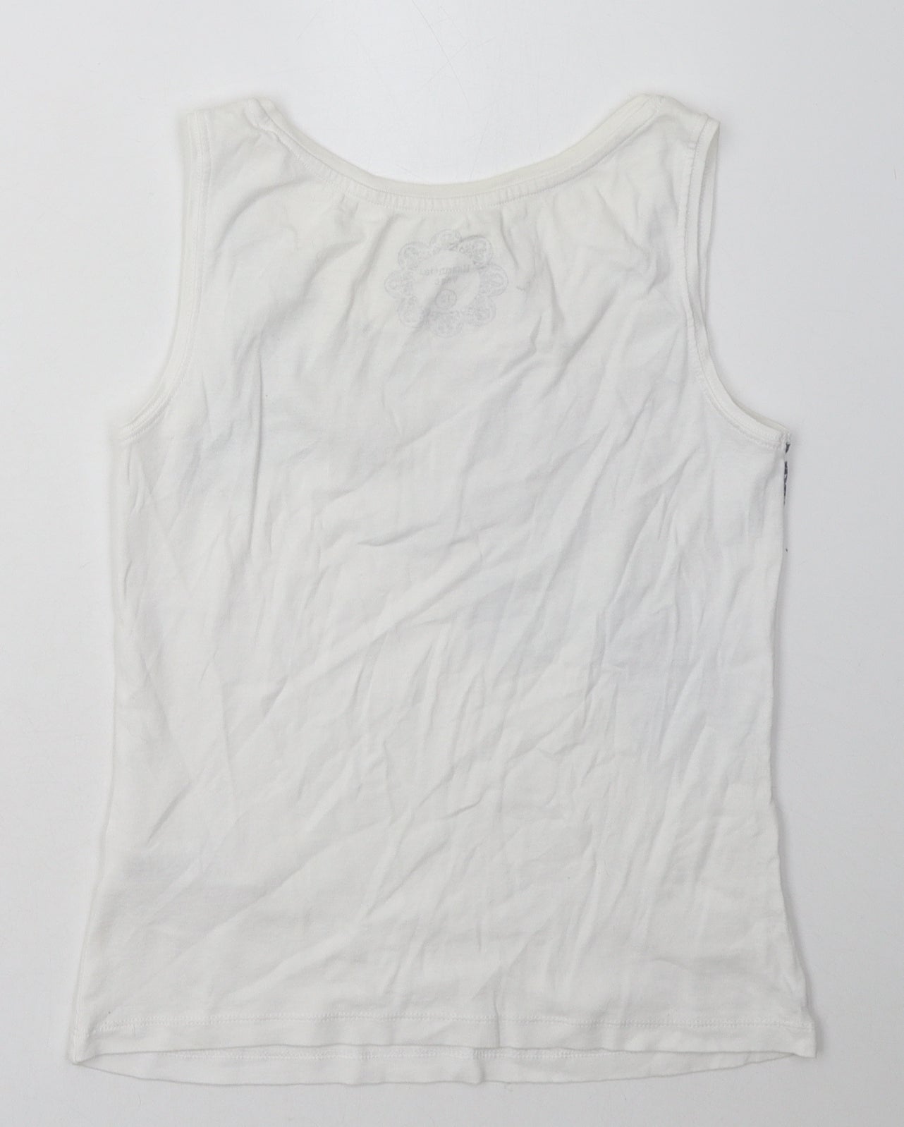 Debenhams Womens White Floral Cotton Basic Tank Size 12 Scoop Neck