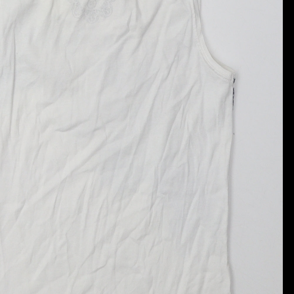 Debenhams Womens White Floral Cotton Basic Tank Size 12 Scoop Neck
