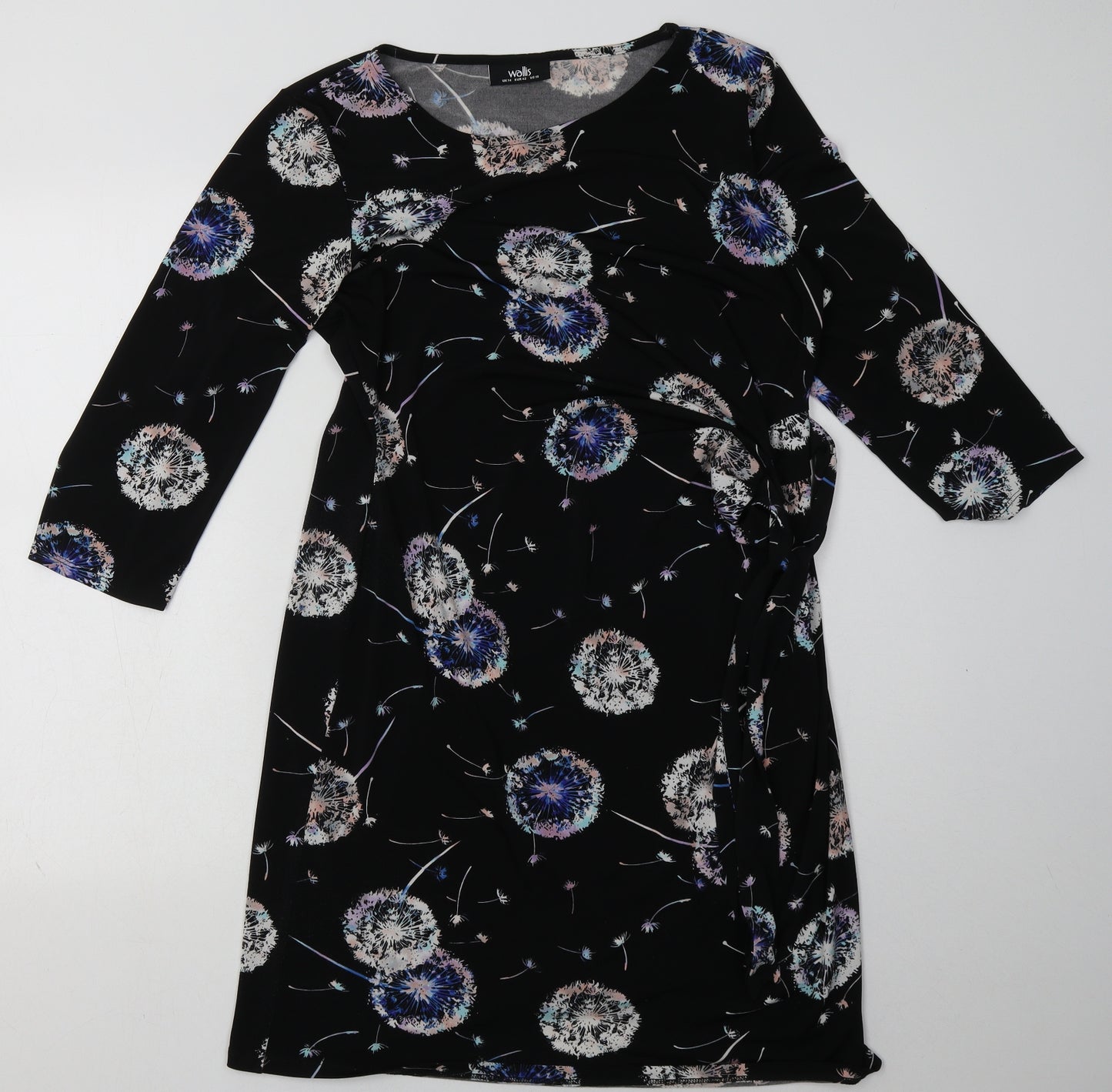 Wallis Womens Black Geometric Polyester A-Line  Size 14  Boat Neck Pullover
