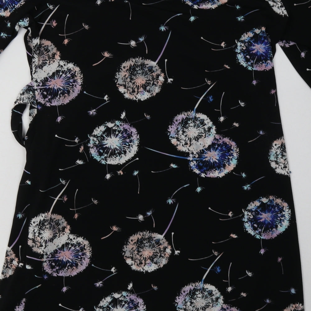 Wallis Womens Black Geometric Polyester A-Line  Size 14  Boat Neck Pullover