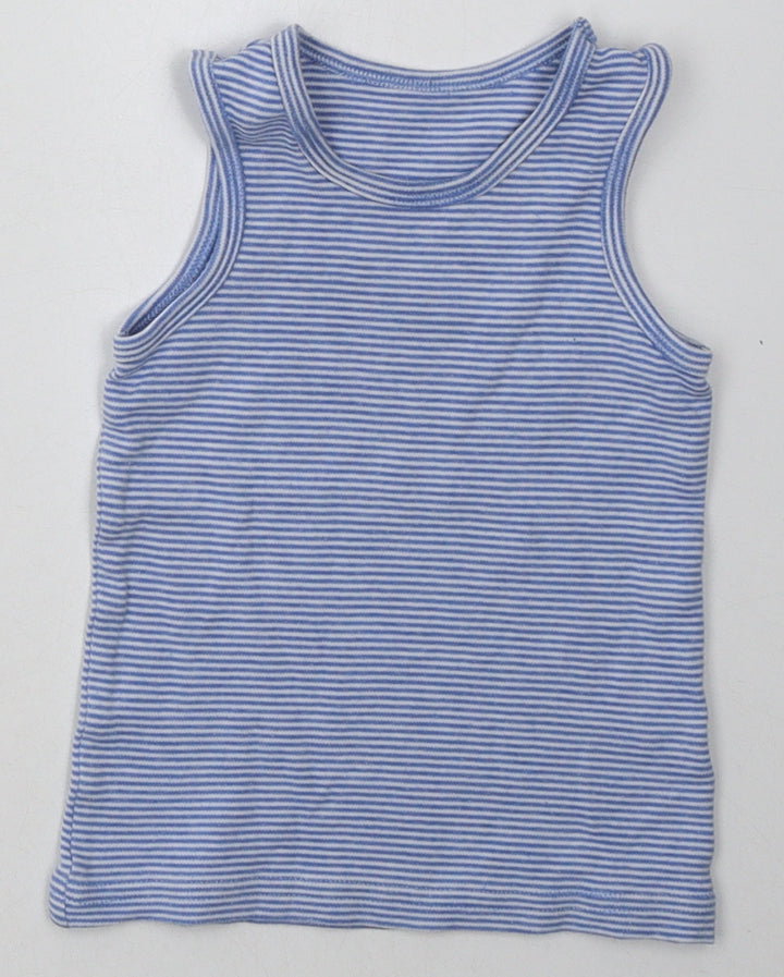 F&F Boys Blue Striped Cotton Basic Tank Size 4-5 Years Crew Neck Pullover