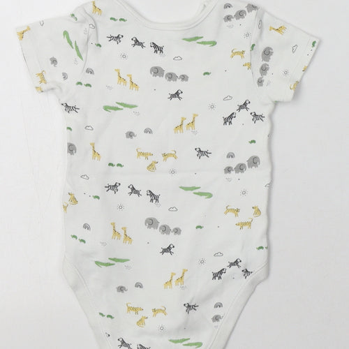 George Baby White Geometric Cotton Babygrow One-Piece Size 18-24 Months  Buckle - zoo animals