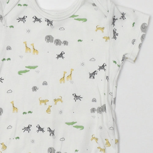 George Baby White Geometric Cotton Babygrow One-Piece Size 18-24 Months  Buckle - zoo animals