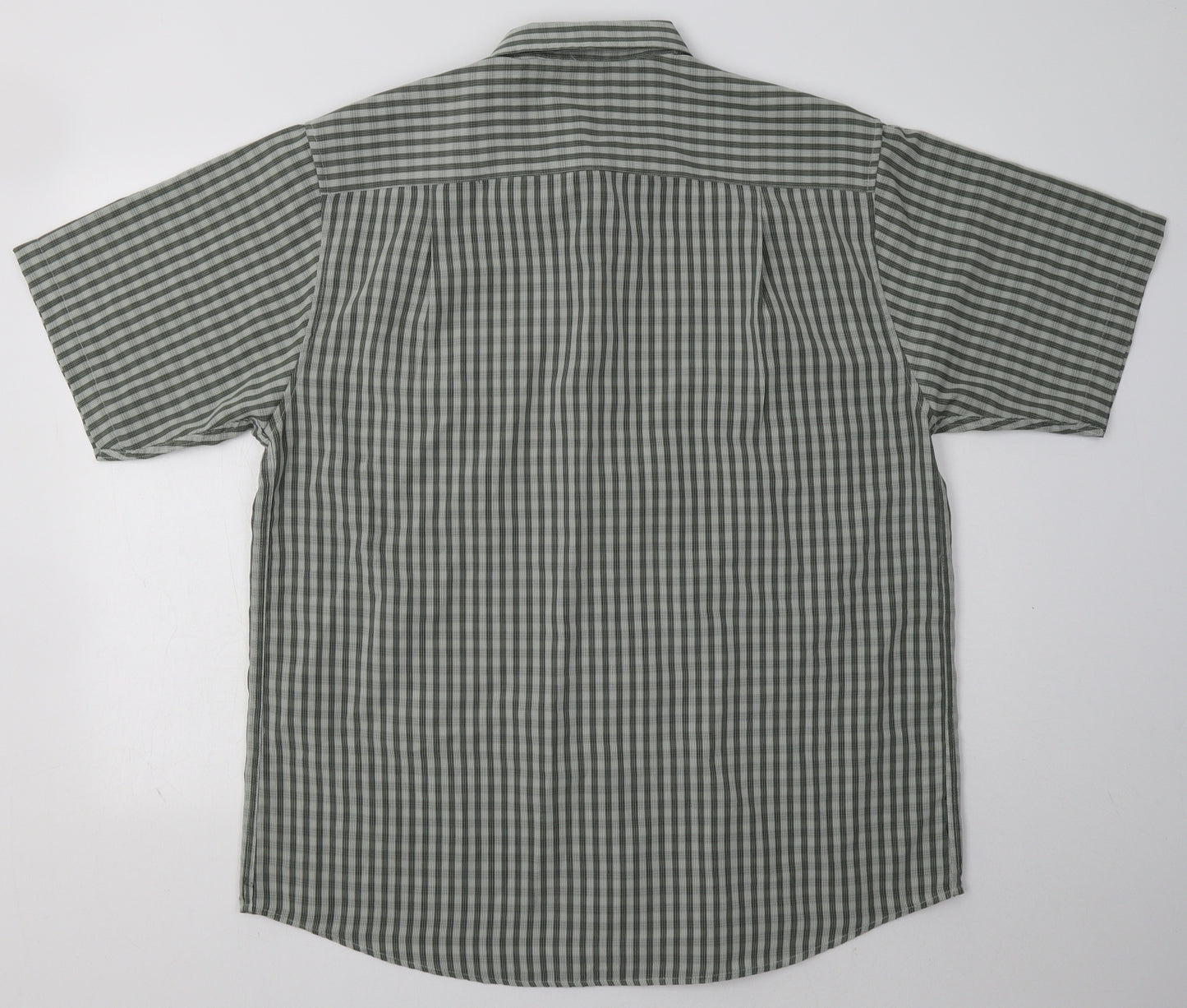 EWM Mens Green Striped Polyester  Button-Up Size L Collared Button