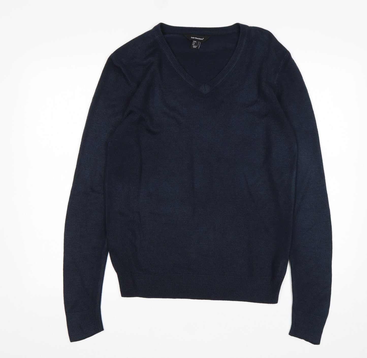 Cedar Wood State Mens Blue V-Neck  Acrylic Pullover Jumper Size S