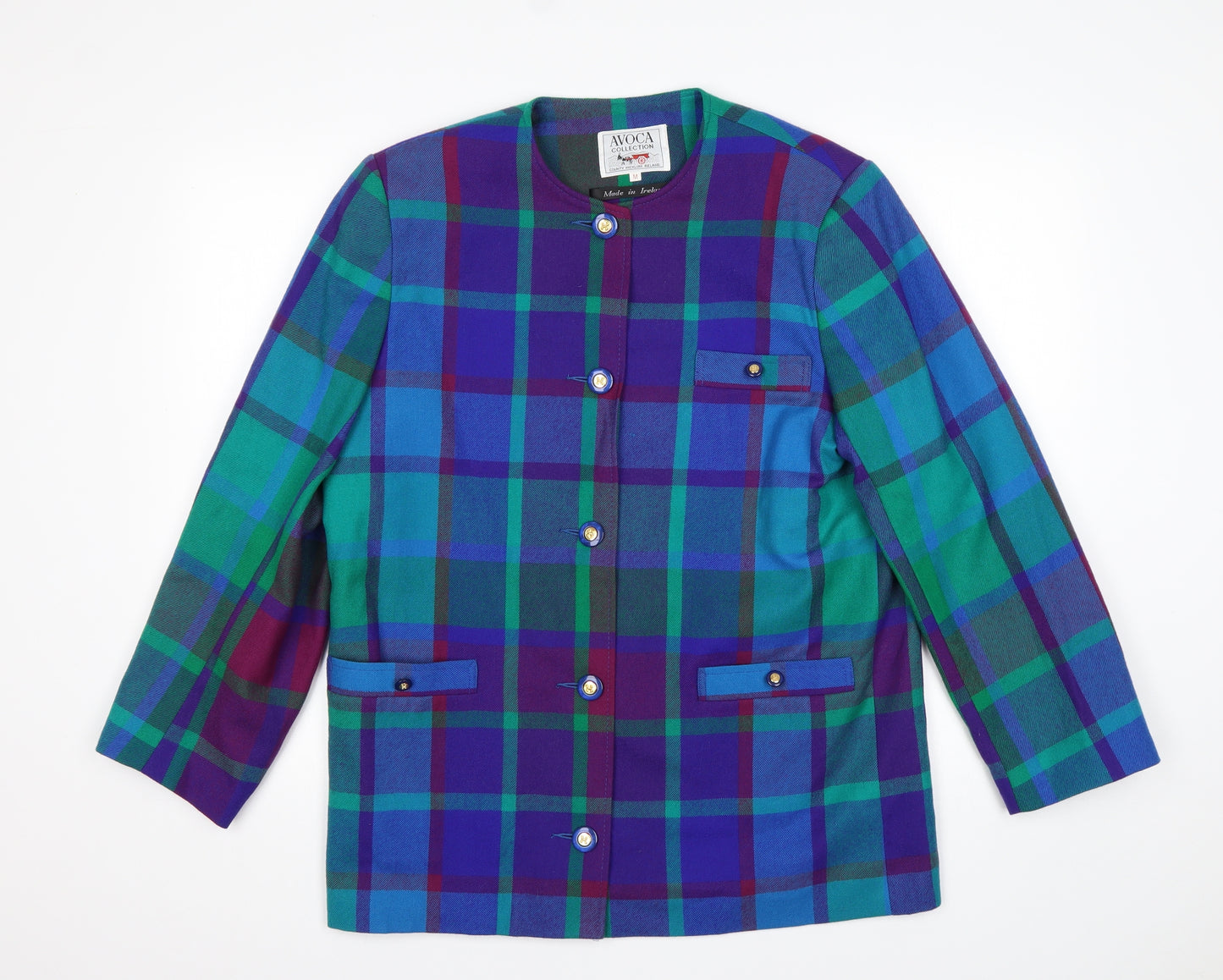 Avoca Womens Multicoloured Plaid Wool Jacket Suit Jacket Size M