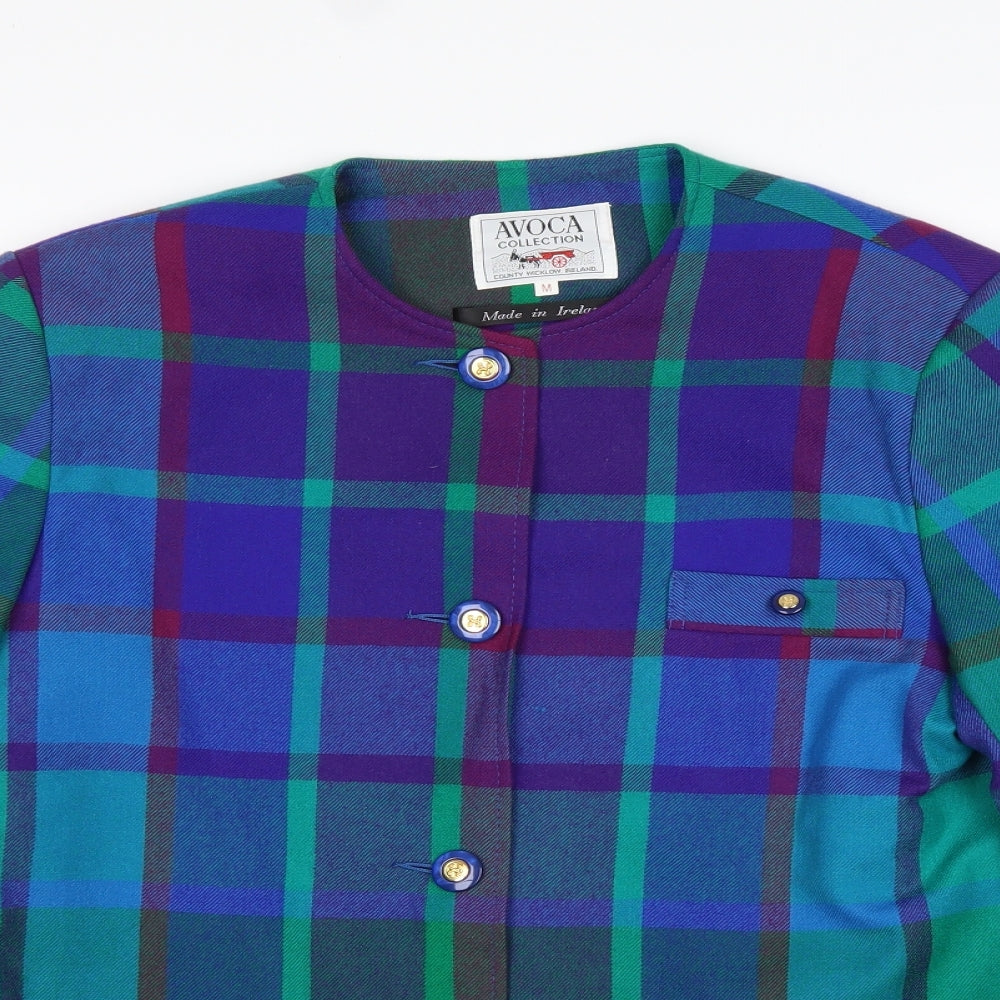 Avoca Womens Multicoloured Plaid Wool Jacket Suit Jacket Size M