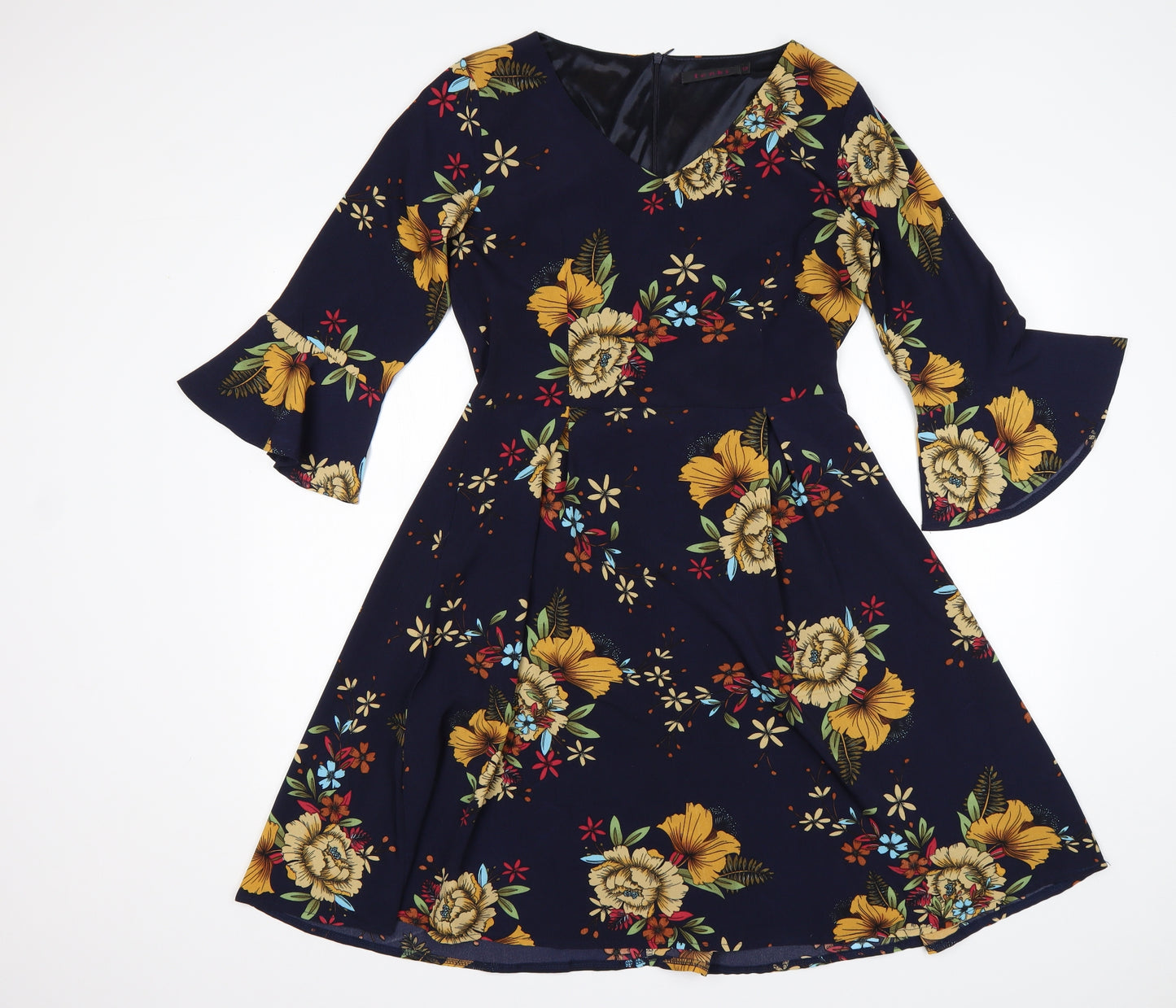 Tenki Womens Multicoloured Floral Polyester Fit & Flare  Size 12  Round Neck
