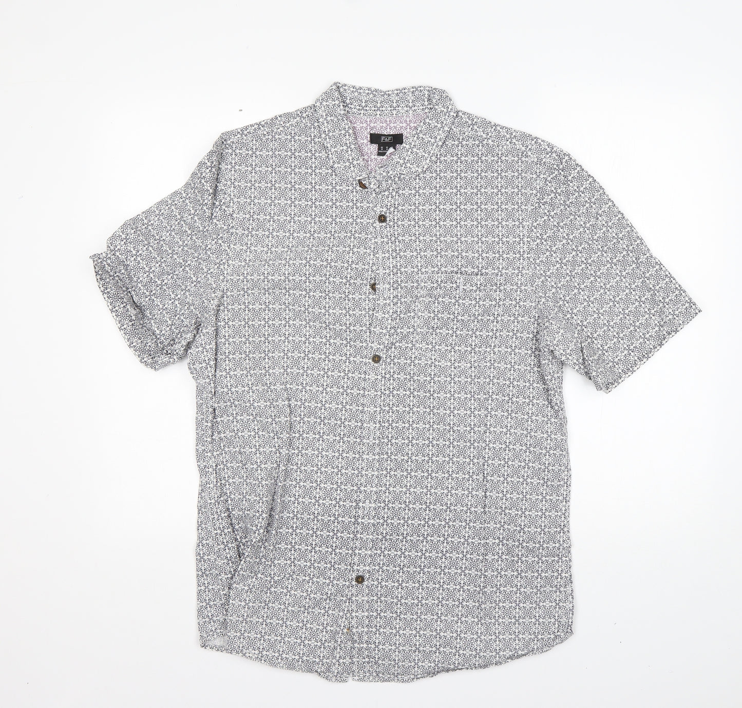 F&F Mens Multicoloured Floral Cotton  Button-Up Size M Collared