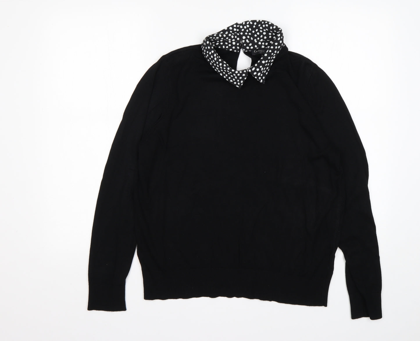 F&F Womens Black Collared Polka Dot Viscose Pullover Jumper Size 16