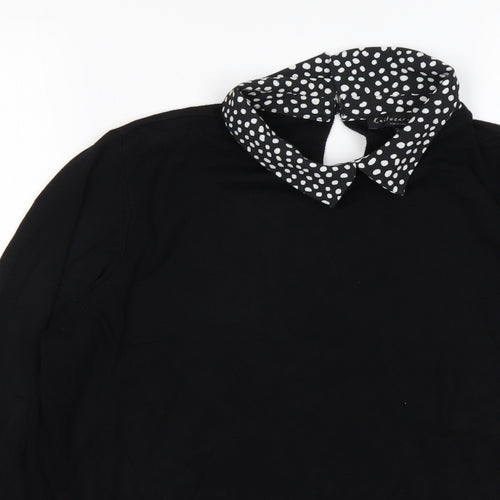 F&F Womens Black Collared Polka Dot Viscose Pullover Jumper Size 16