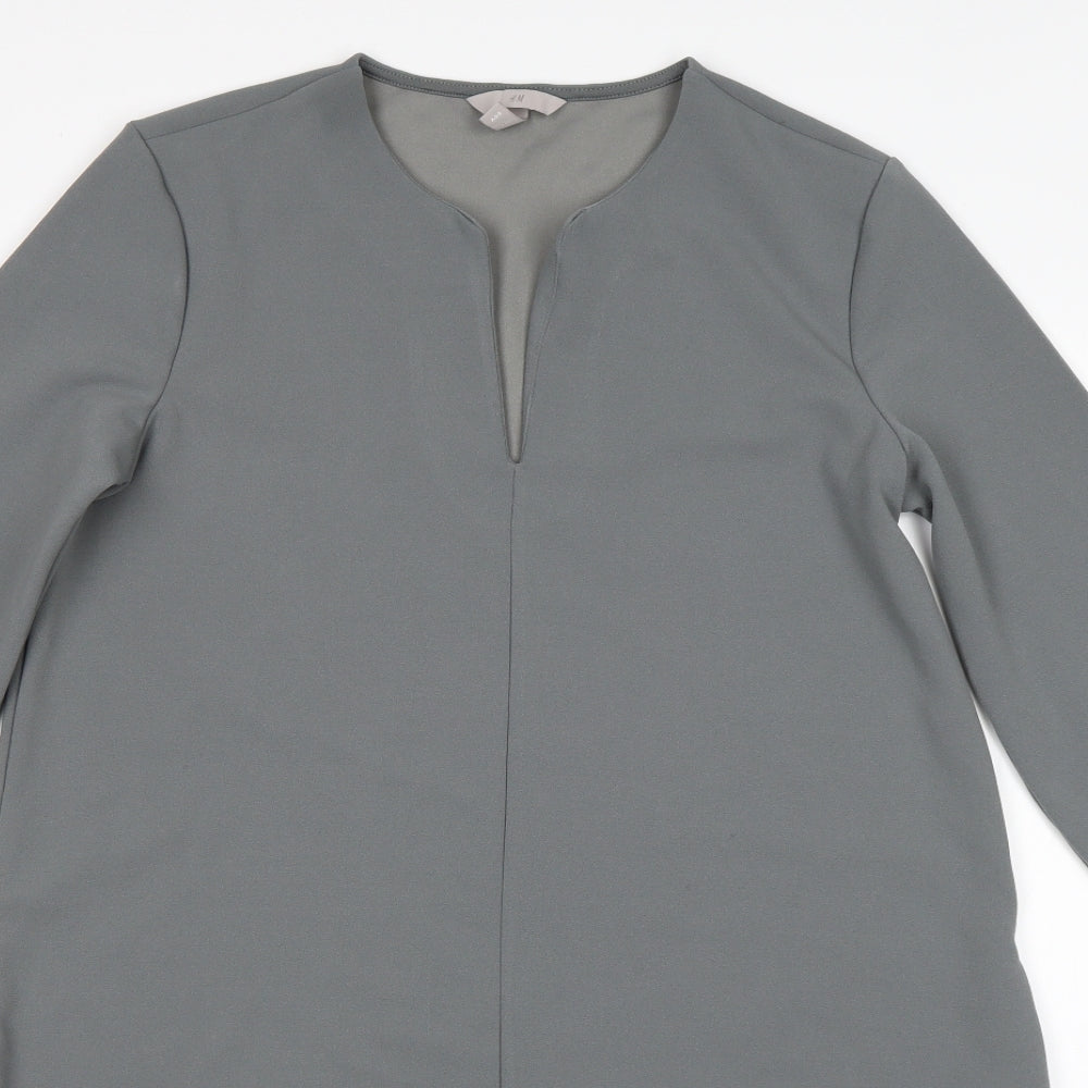 H&M Womens Grey  Polyester A-Line  Size M  V-Neck