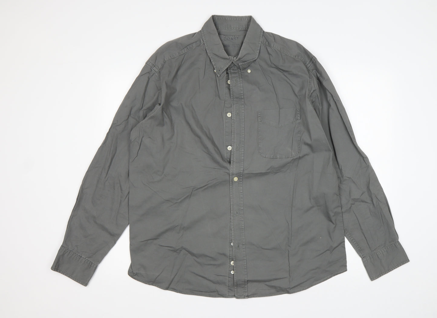 M&S Mens Grey  Cotton  Button-Up Size L Collared