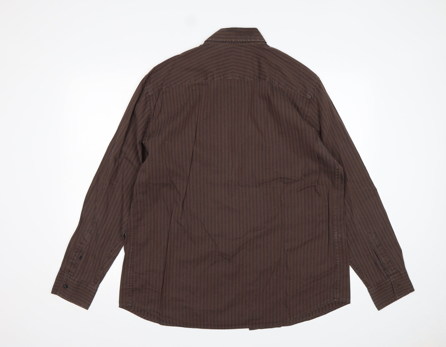 M&S Mens Brown Striped Cotton  Dress Shirt Size L Collared