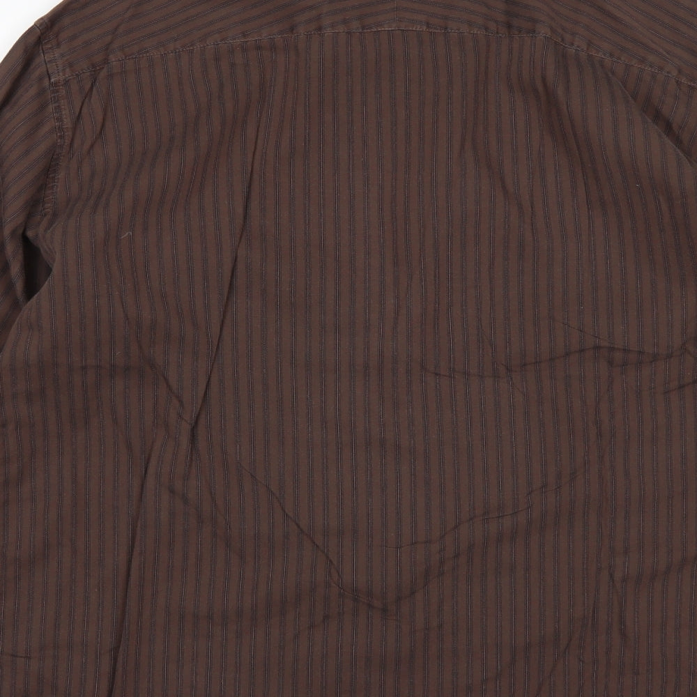 M&S Mens Brown Striped Cotton  Dress Shirt Size L Collared