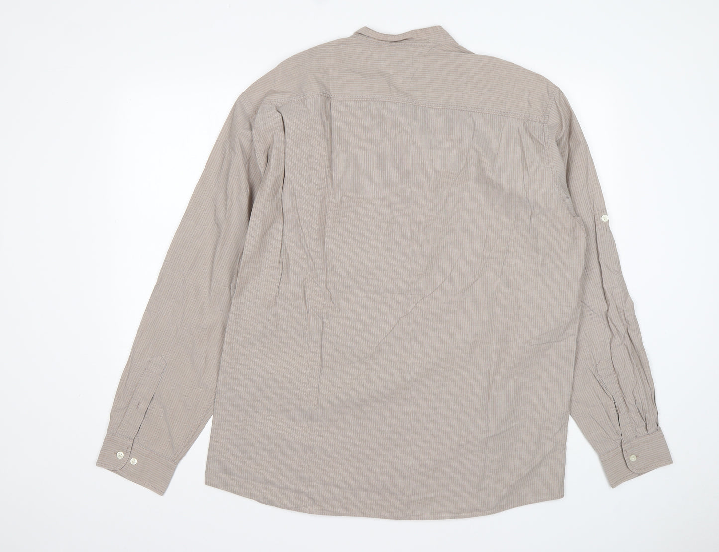 Blue Harbour Mens Beige Striped Cotton  Button-Up Size L Round Neck