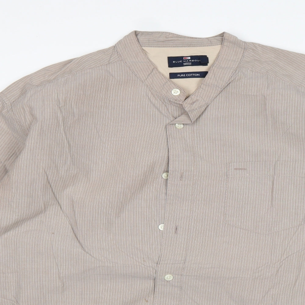 Blue Harbour Mens Beige Striped Cotton  Button-Up Size L Round Neck