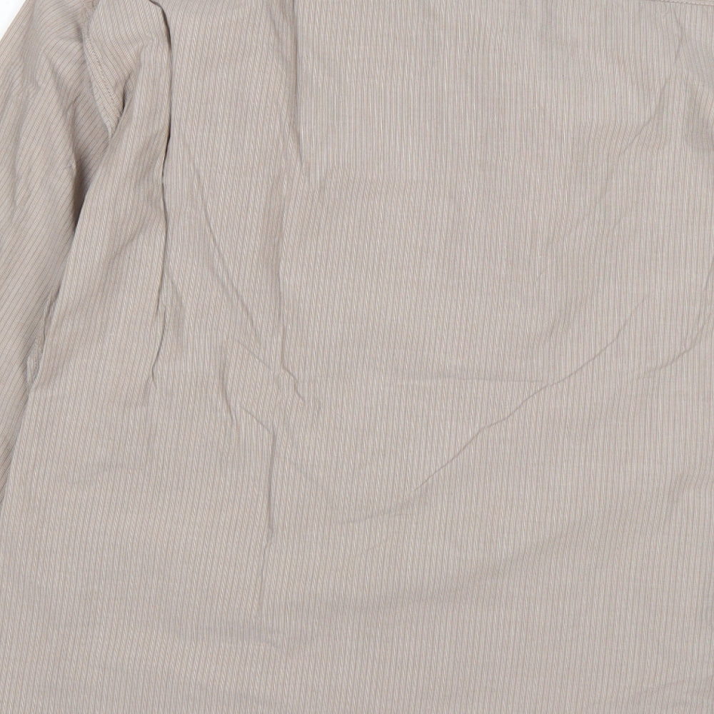 Blue Harbour Mens Beige Striped Cotton  Button-Up Size L Round Neck
