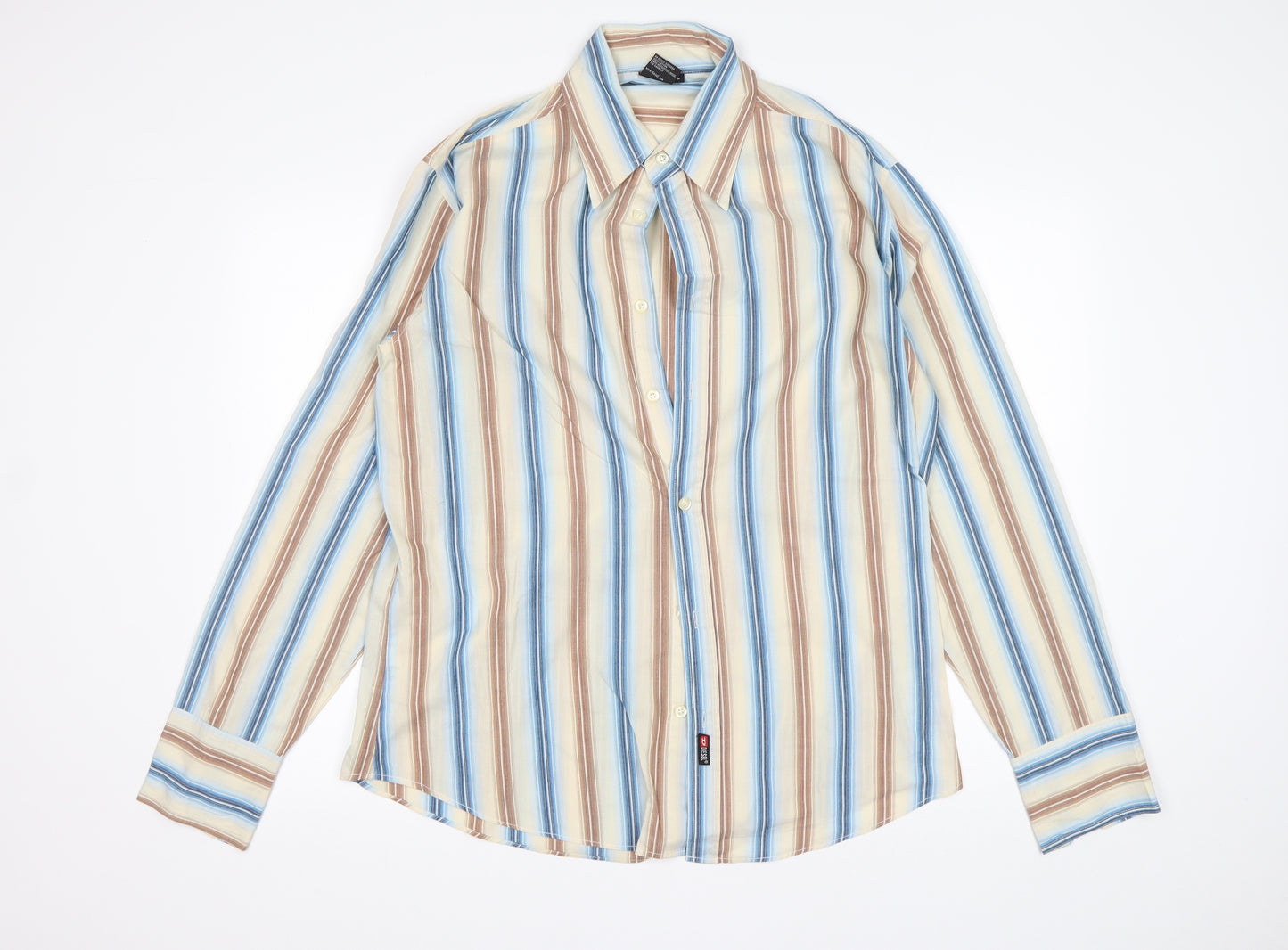 Diesel Mens Multicoloured Striped Cotton  Button-Up Size L Collared