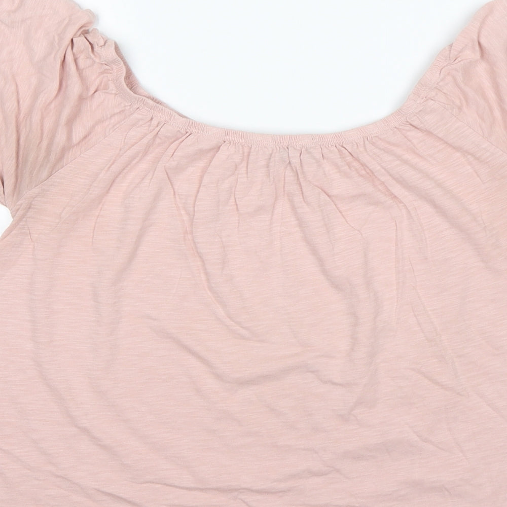 New Look Womens Pink  Cotton Basic T-Shirt Size 10 Boat Neck