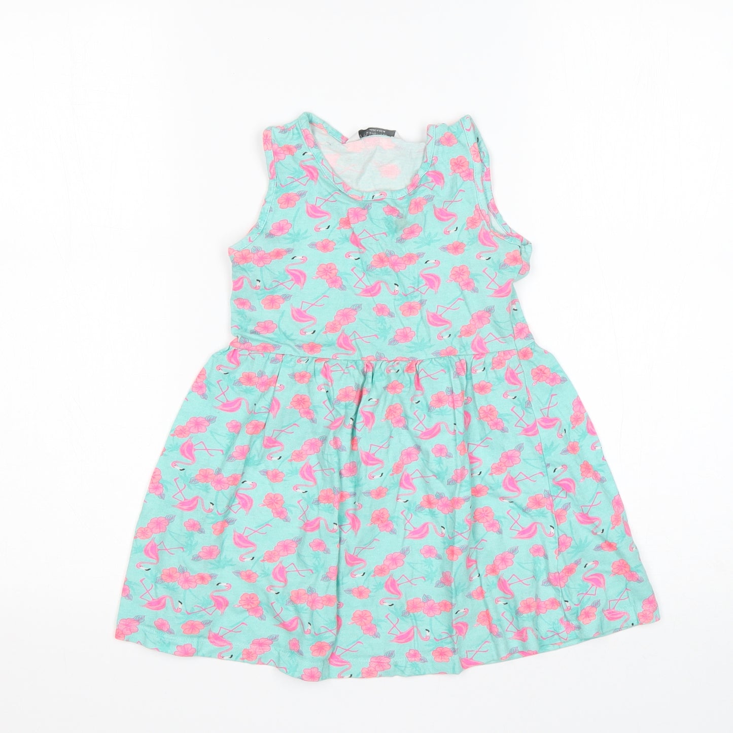Primark Girls Multicoloured Animal Print Cotton Tank Dress  Size 5-6 Years  Round Neck