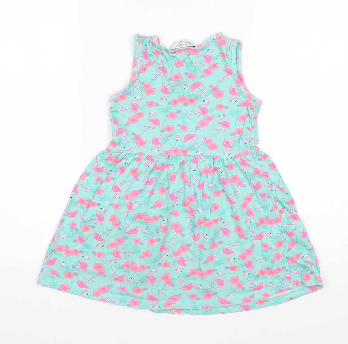Primark Girls Multicoloured Animal Print Cotton Tank Dress  Size 5-6 Years  Round Neck