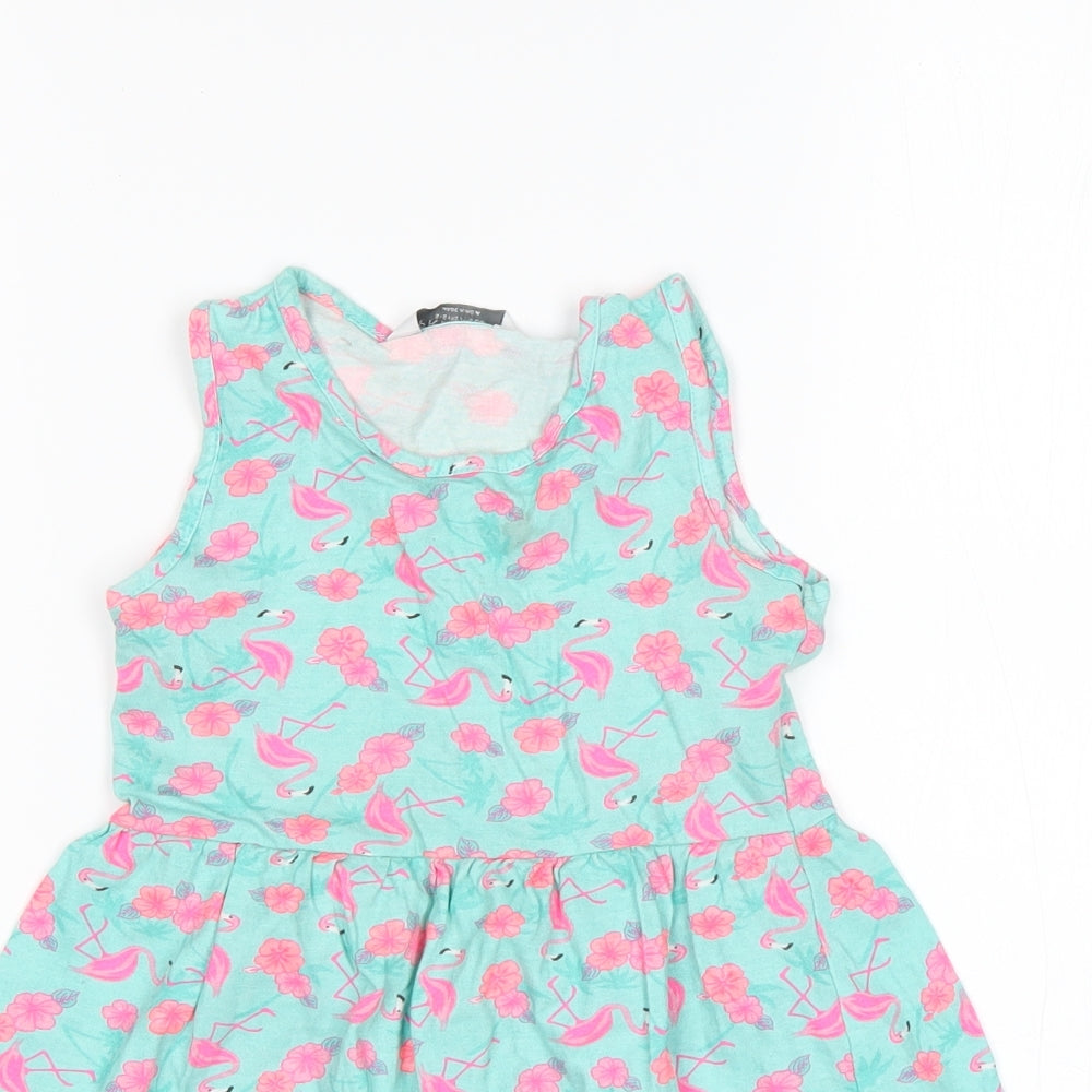 Primark Girls Multicoloured Animal Print Cotton Tank Dress  Size 5-6 Years  Round Neck