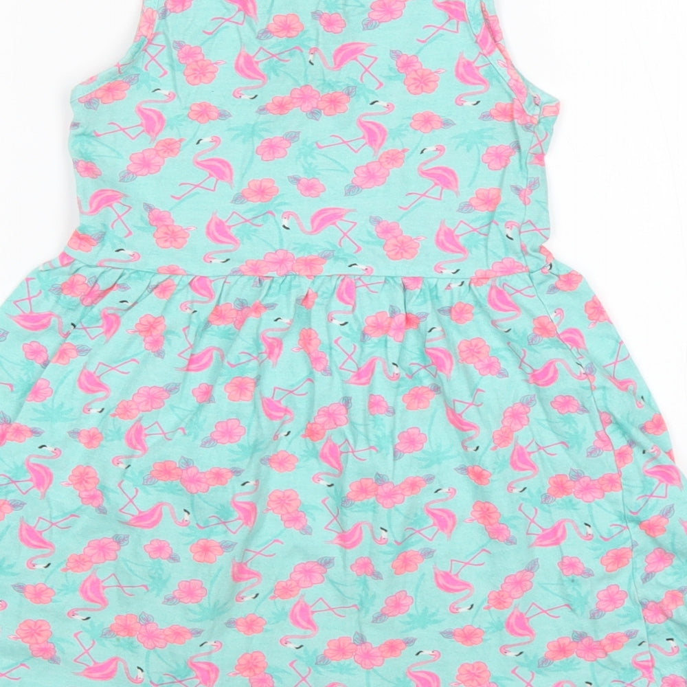 Primark Girls Multicoloured Animal Print Cotton Tank Dress  Size 5-6 Years  Round Neck