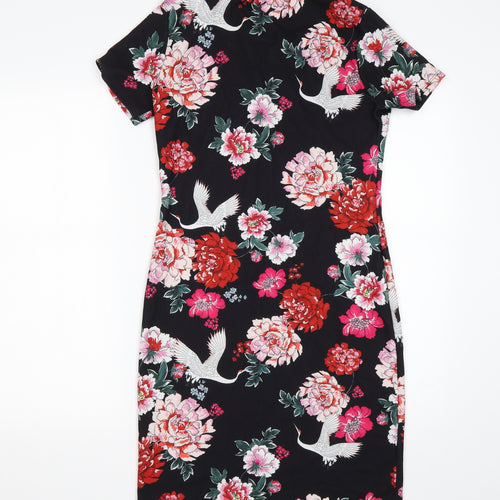 Dorothy Perkins Womens Multicoloured Floral Polyester Pencil Dress  Size 12  Round Neck