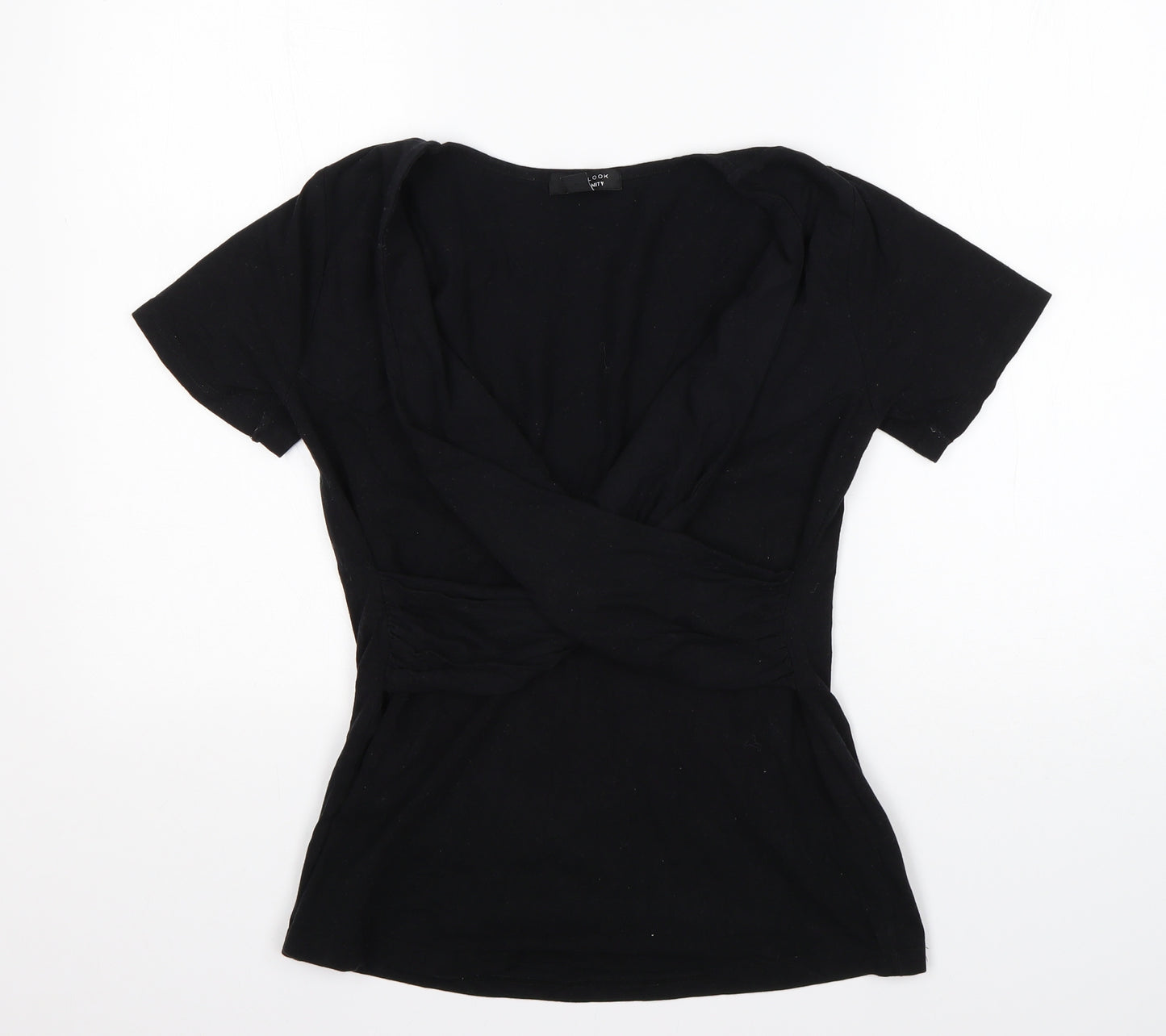 New Look Womens Black  Cotton Basic T-Shirt Size M V-Neck